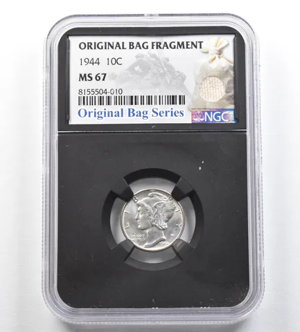 1944 Mercury Dime Original Bag Fragment MS67 NGC *0422