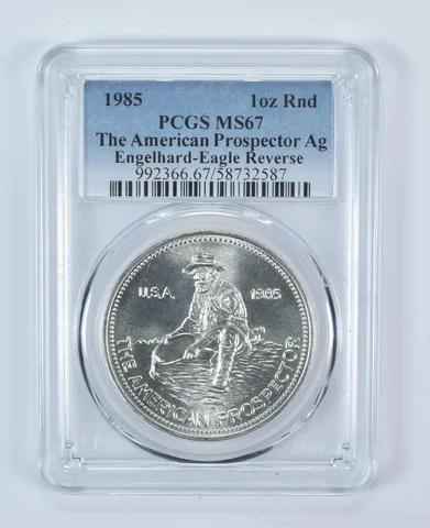 1985 Engelhard Prospector 1 Oz Silver Round Eagle Reverse MS67 PCGS