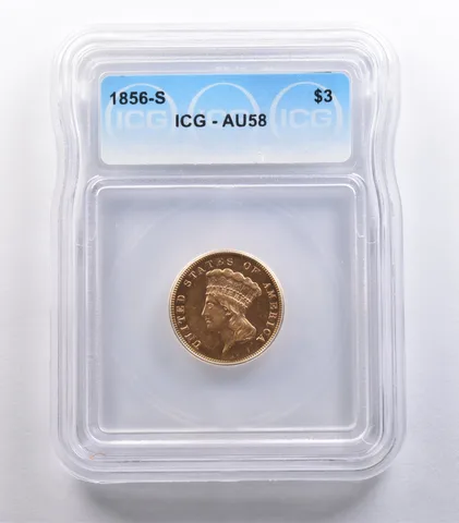 1856-S $3 Indian Princess Head Three Dollars Gold AU58 ICG a6436