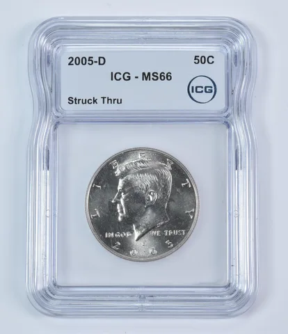 2005-D Kennedy Half Dollar Mint Error Struck Thru MS66 ICG *9331