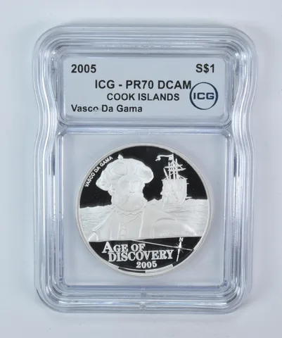 2005 Cook Islands 1 Dollar Silver Vasco Da Gama 1 Oz PR70 DCAM ICG a5816