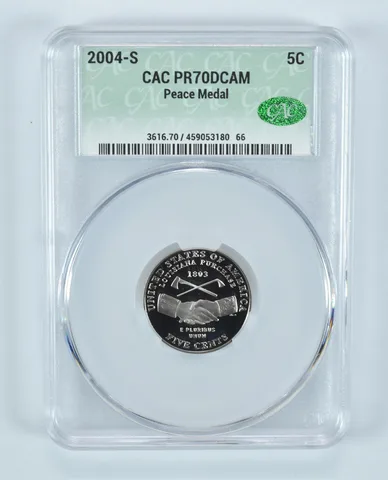 2004-S Jefferson Nickel Peace Medal PR70 DCAM CAC CACg