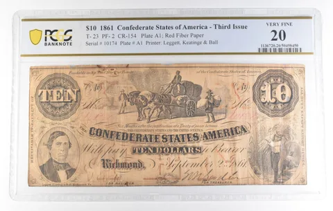 1861 $10 Confederate Third Issue T-23 PF-2 CR-154 Very Fine 20 PCGS a0133