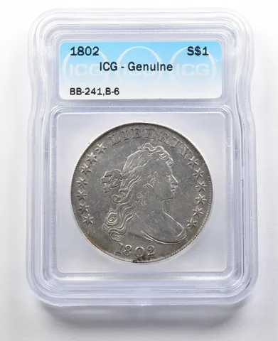 1802 Draped Bust Silver Dollar BB-241, B-6 ICG Genuine *2079