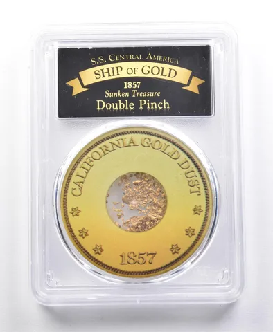 1857 SS Central America Double Pinch California Gold Dust Bob Evans PCGS *2123