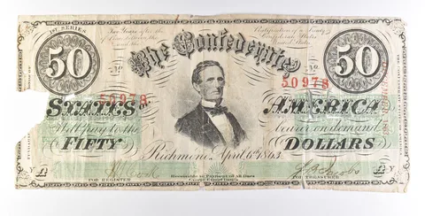 1863 $50 Confederate States Of America Note T57 *7273