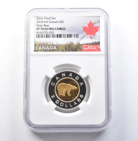 2018 Canada 2 Dollars Gilt Polar Bear Silver Proof Set PF70 UCAM NGC a5828