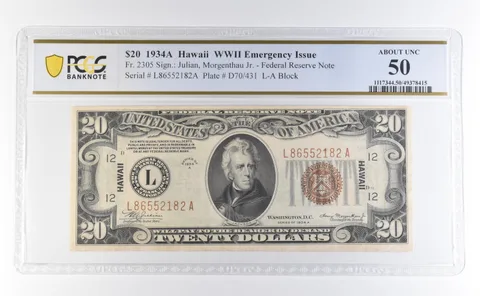 1934 A $20 Hawaii WWII Emergency Issue FR#2305 About Unc 50 PCGS a2745