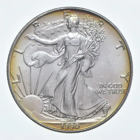 Beautiful Toned - 1990 American Silver Eagle 1 Troy Oz .999 Fine Silver *942