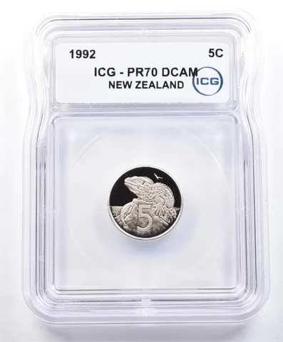 1992 New Zealand 5 Cents PR70 DCAM ICG *1601