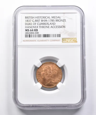 MS64 RB 1837 G. Britain BHM-1785 Bronze Duke Cumberland Hanover Throne NGC *3595