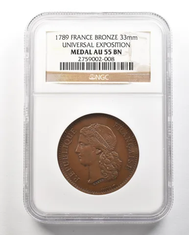 1789 France Bronze 33mm Universal Exposition Medal AU55 BN NGC *4750