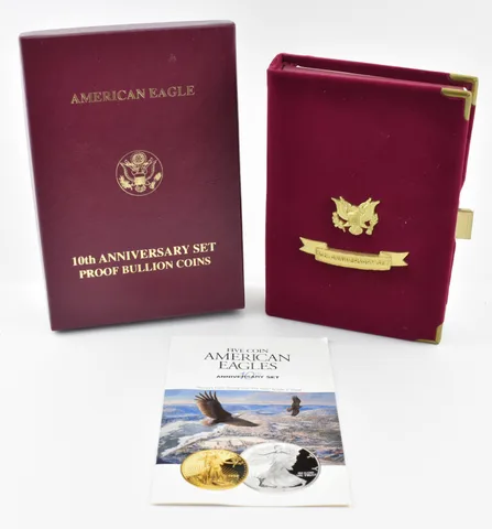OGP 1995 10th ANNIVERSARY SET 5-Coin Proof Bullion Eagle BOX & COA - NO COINS