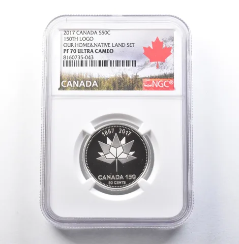2017 Canada 50 Cents Silver 150th Logo Our Home & Native Land Set PF70 NGC a5900