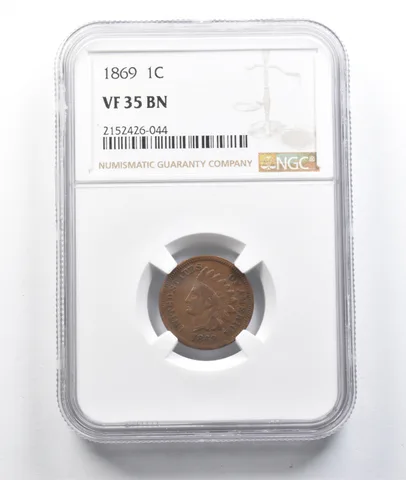1869 Indian Head Cent VF35 BN NGC *0451