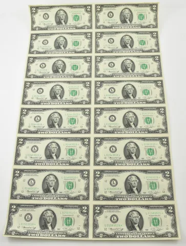 Lot (16) 1976 $2 San Francisco CA FRN Green Seal Uncut Sheet STAR a5759
