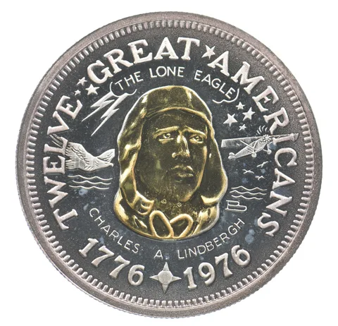 1976 Twelve Great Americans Gold/Silver Round Charles Lindbergh *9451
