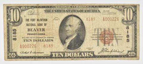 1929 $10 Beaver, PA United States National Currency - 8185 *1488