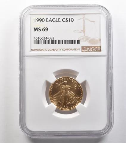1990 $10 American Gold Eagle 1/4 Oz Gold MS69 NGC *4854