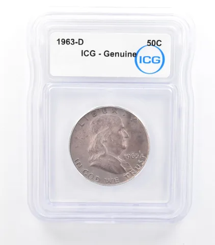 1963-D Franklin Half Dollar Genuine ICG Beautiful Tone *0975