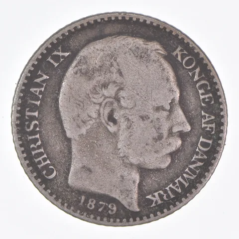 Better Date - 1879 Danish West Indies 5 Cents World Coin- Silver *088