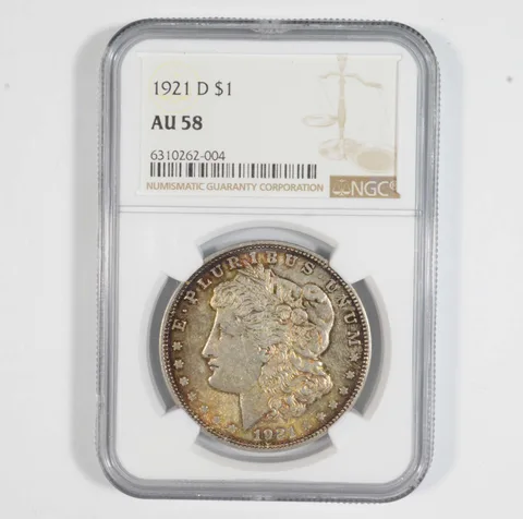 AU58 1921-D Morgan Silver Dollar - Graded NGC Great Color *7140