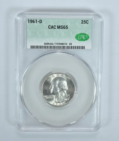 1961-D Washington Quarter MS65 CAC CACg