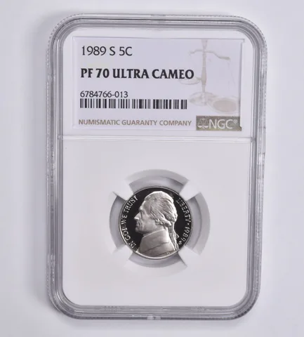 1989-S Jefferson Nickel 5c PF70 UCAM NGC Brown Lbl