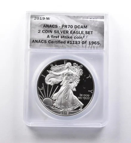 PR70 DCAM 2019-W American Silver Eagle 2 Coin Silver Eagle Set FS ANACS a3013