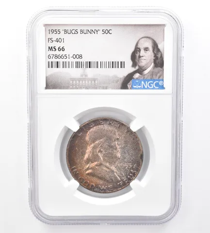 1955 Franklin Half Dollar Bugs Bunny FS-401 MS66 NGC Beautiful Tone a1552