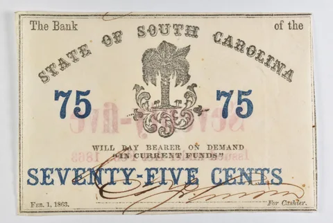 1863 75 Cents State Of South Carolina Bank Note *8466