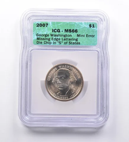 Mint Error MS66 2007 George Washington Dollar Missing Edge Letterings ICG *9636