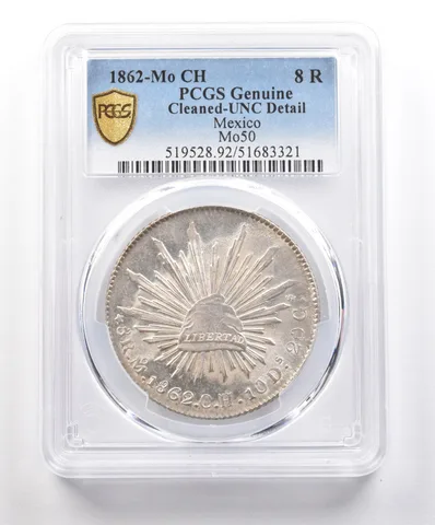 1862 Mo CH Mexico 8 Reales Mo50 Genuine UNC Detail Cleaned PCGS *6212