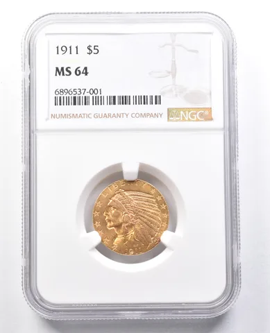 1911 $5 Indian Head Gold Half Eagle MS64 NGC PQ *1751