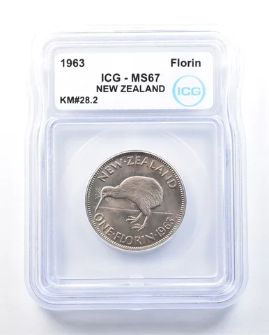 1963 New Zealand Florin KM#28.2 MS67 ICG a8946