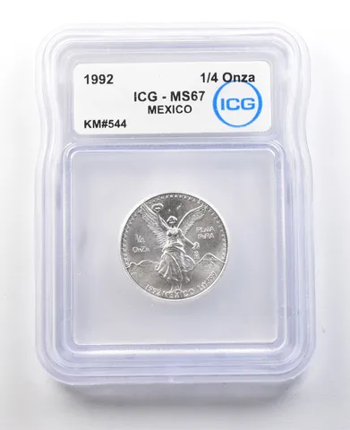 1992 Mo Mexico 1/4 Onza Silver Libertad MS67 ICG *8775