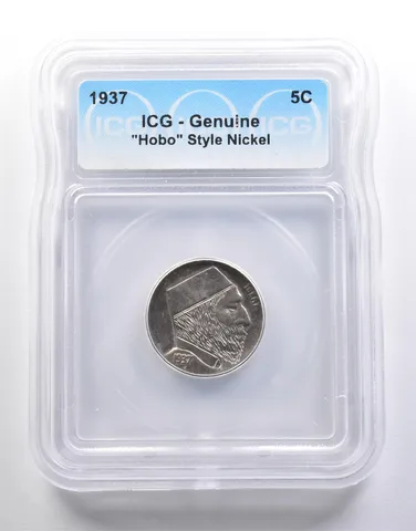 1937 Indian Head Buffalo Nickel "Hobo" Style Genuine ICG *6584