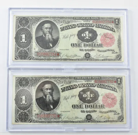 Lot (2) 1891 $1 US Treasury Note Large Note PH Consecutive! a2108