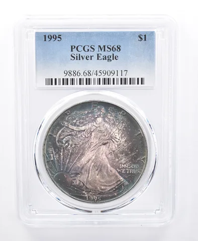 1995 American Silver Eagle MS68 PCGS Blue/Green Tone *8649