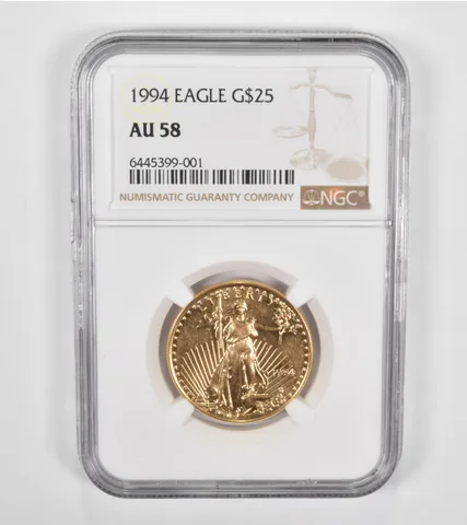 AU58 1994 $25 American Gold Eagle - 1/2 Oz. .999 Fine Gold - Graded NGC a1369