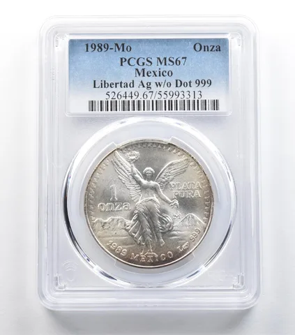 1989 Mo Mexico 1 Onza Silver Libertad W/O Dot MS67 PCGS *5412
