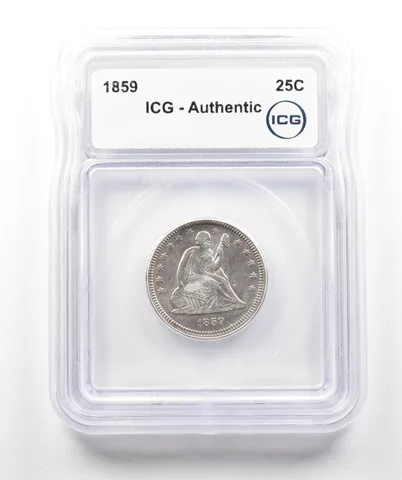 1859 Seated Liberty Quarter Authentic ICG a4300