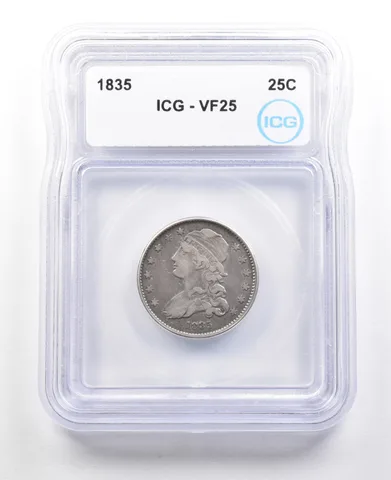 1835 Capped Bust Quarter VF25 ICG *3606