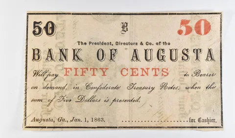1863 50 Cents Bank Of Augusta GA Obsolete Note *8715