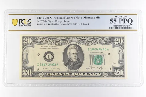 1981 A $20 Minneapolis MN FRN Fr#2074-I About Unc 55 PPQ PCGS *6884