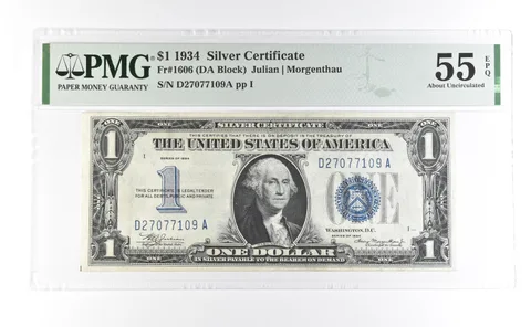 1934 $1 Silver Certificate Fr#1606 About Unc 55 EPQ PMG a6988