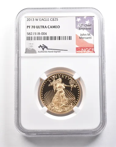 2013-W $25 American Gold Eagle Mercanti 1/2 Oz Gold PF70 UCAM NGC *5460