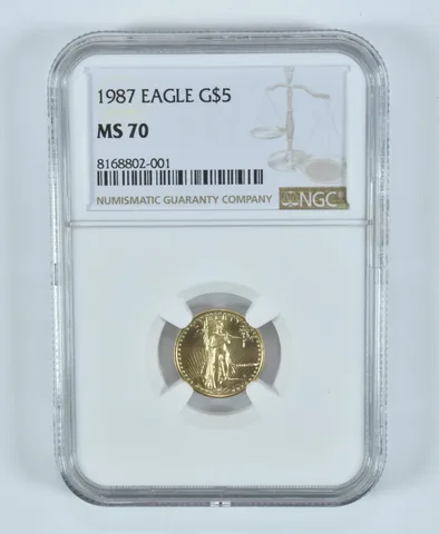 1987 $5 American Gold Eagle 1/10 oz MS70 NGC Brown Label