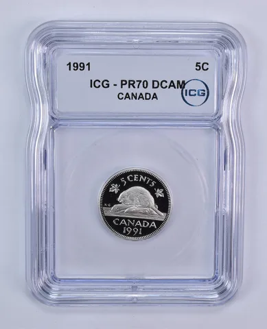 1991 Canada 5 Cents Beaver PR70 DCAM ICG