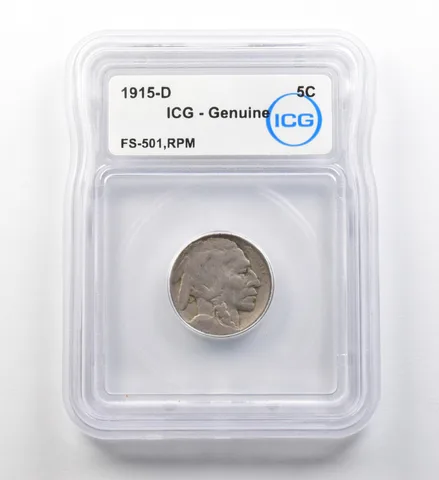 1915-D Indian Head Buffalo Nickel FS-501 RPM Genuine ICG ERROR *8181